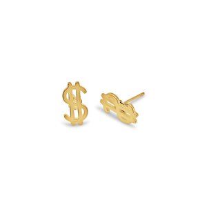 18K Gold Plated Sterling Silver Dollar Sign Studs